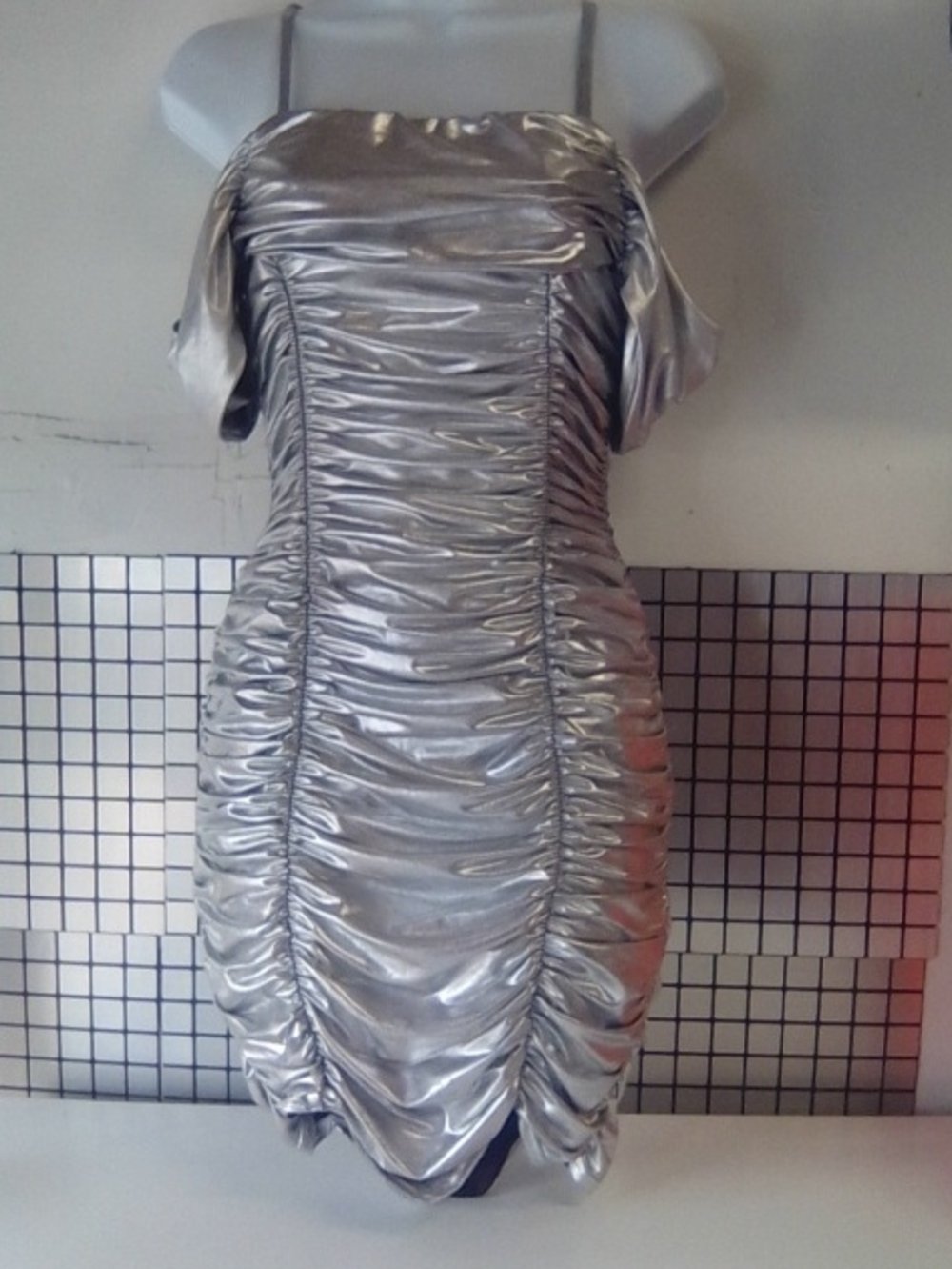 PrettyLittleThing Silver Ruched One-Shoulder Mini Dress